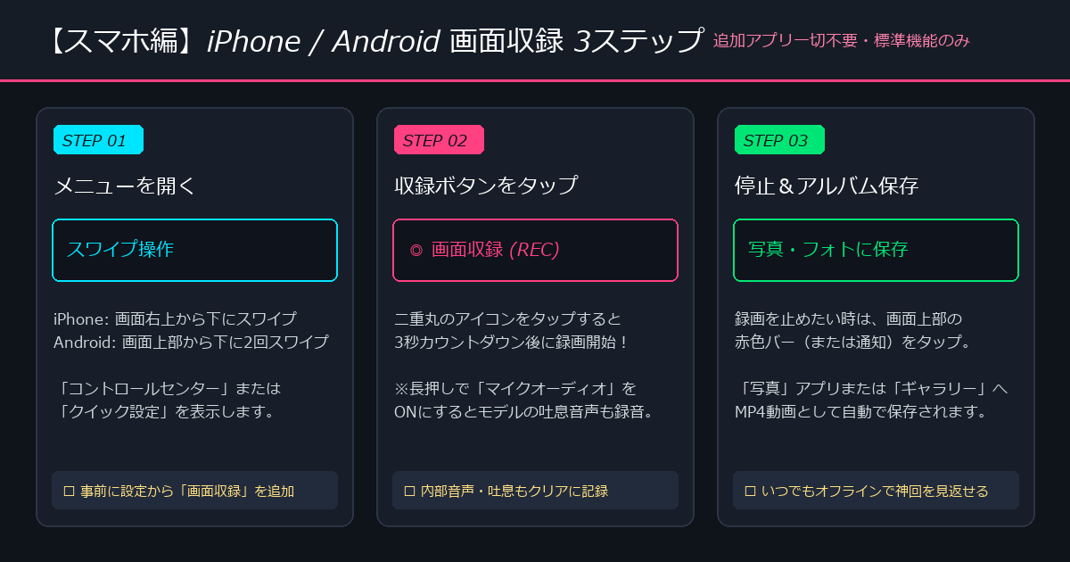 スマホ(iPhone / Android)でのStripchat画面収録の3ステップ